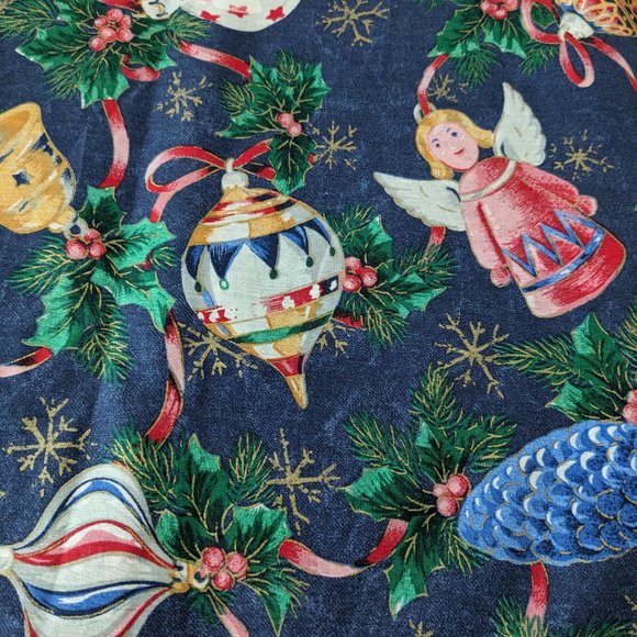 Rustic Country Denim Color Cotton Holiday Table Cloth Ornaments Holly 60"x80" - Picture 4 of 7